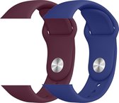 2 sport bandjes geschikt voor Apple Smartwatch 42/44 S/M – YOUNIQ – Wijn Rood & Marine Blauw – iWatch Series 1/2/3/4/5/6/SE - Horloge Band Strap geschikt voor Apple Watch