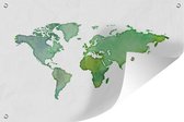 Wereldkaart réalisée à l'aquarelle et aux couleurs vertes sur fond blanc 120x80 cm
