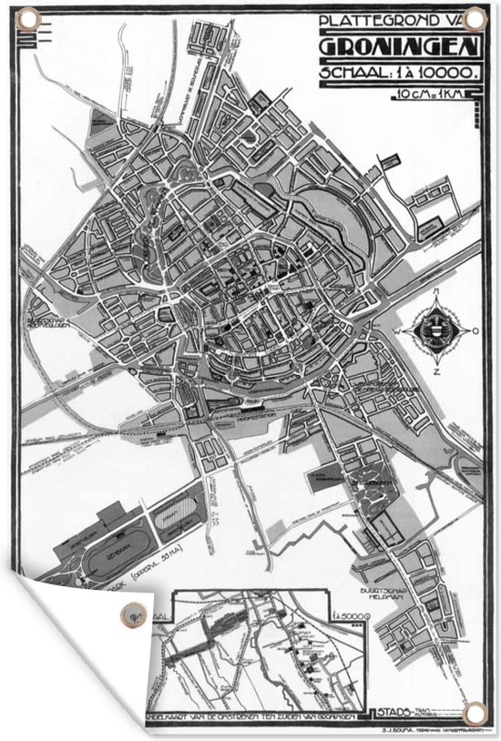 Affiche de jardin en Zwart et blanc et historique de Groningen 40x60 cm - petit - Toile de jardin / Toile d'extérieur / Peintures d'extérieur (décoration de jardin)