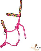 Rijhalster ‘roze-regenboog’ maat shet | rijhalster, touwhalster, rijden, halster, roze, rainbow, touwproducten.