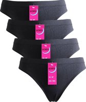 Strings Zwart Dames naadloos 4-pack Maat 36-42