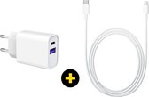 USB A & USB C Adapter 20W + USB C naar Lightning oplader kabel - Geschikt voor Apple iPhone, iPad - USB C Adapter iPhone 12, 13 oplader - Snellader