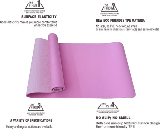 Yogamat - Fitnessmat - TPE - Eco Friendly - Non Slip - 183 x 61 x 0.6 cm - Dual Color [Roze & Licht Roze] van Yogamat — afbeelding 3