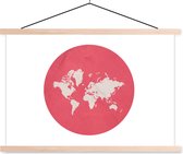 Posterhanger incl. Poster - Schoolplaat - Wereldkaart - Roze - Cirkel - 150x100 cm - Blanke latten