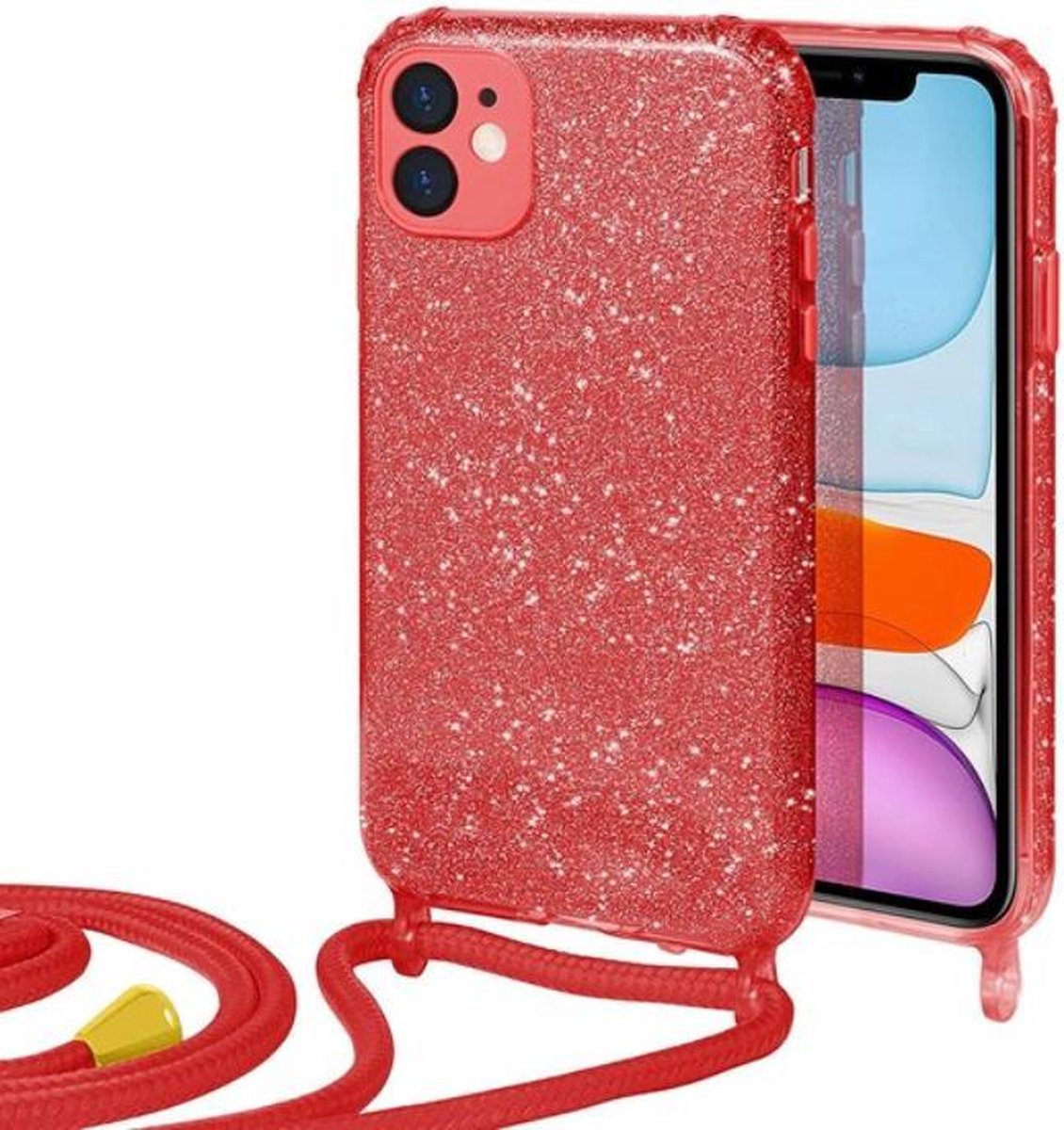 TF Cases | Samsung Galaxy S21 Ultra | Backcover | 3 IN 1 Case glitter | Koord | Rood | High Quality