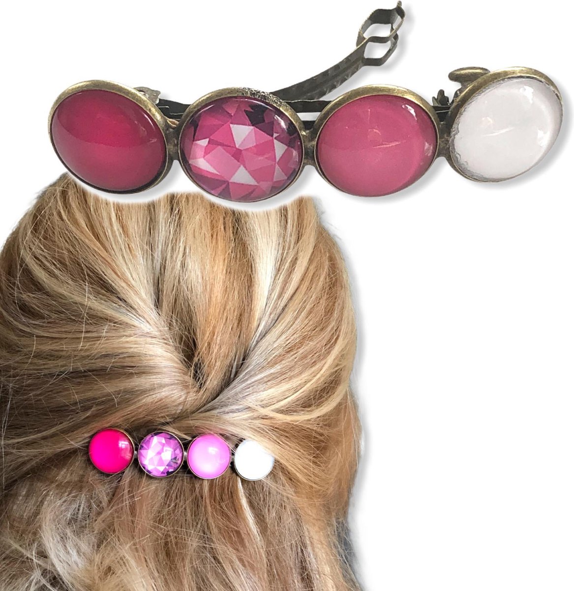 Hairpin-Haarspeld-Haaraccessoire-Hairclip-Cabochon-Roze-Handmade-Haarmode