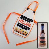 Wit schortje voor bierfles met "Hup Holland Hup bier" - biertje, cadeautje, pilsje, voetbal, EK, WK, oranje