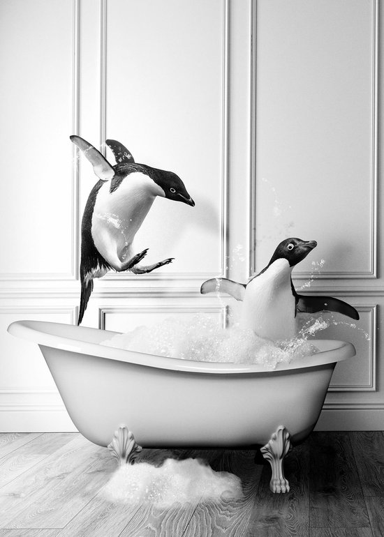 Luxe Wanddecoratie - Fotokunst 'Tub Collection Penguin' - Galerie kwaliteit Plexiglas 5mm. - Blind Aluminium Ophangsysteem - 60 x 90 - inclusief verzending