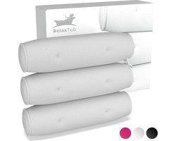 foto van RelaxTub® Badkussen - Nekkussen Bad - Badkussens voor in Bad - 6 Sterke Zuignappen - Anti Slip - Waterdicht - Hoofdsteun Bad - Voor Hoofd, Nek en Schouders - Badkussen Wit