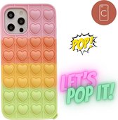 Casies Apple iPhone SE 2020/ 8/ 7 Pop It Fidget Toy telefoonhoesje - Rainbow Heart case - Gezien op TikTok - Soft case hoesje - Fidget Toys