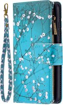 Nokia 1.4 - Portemonnee met rits - book-case hoesje - ruimte voor 9 pasjes - blauw bloemen