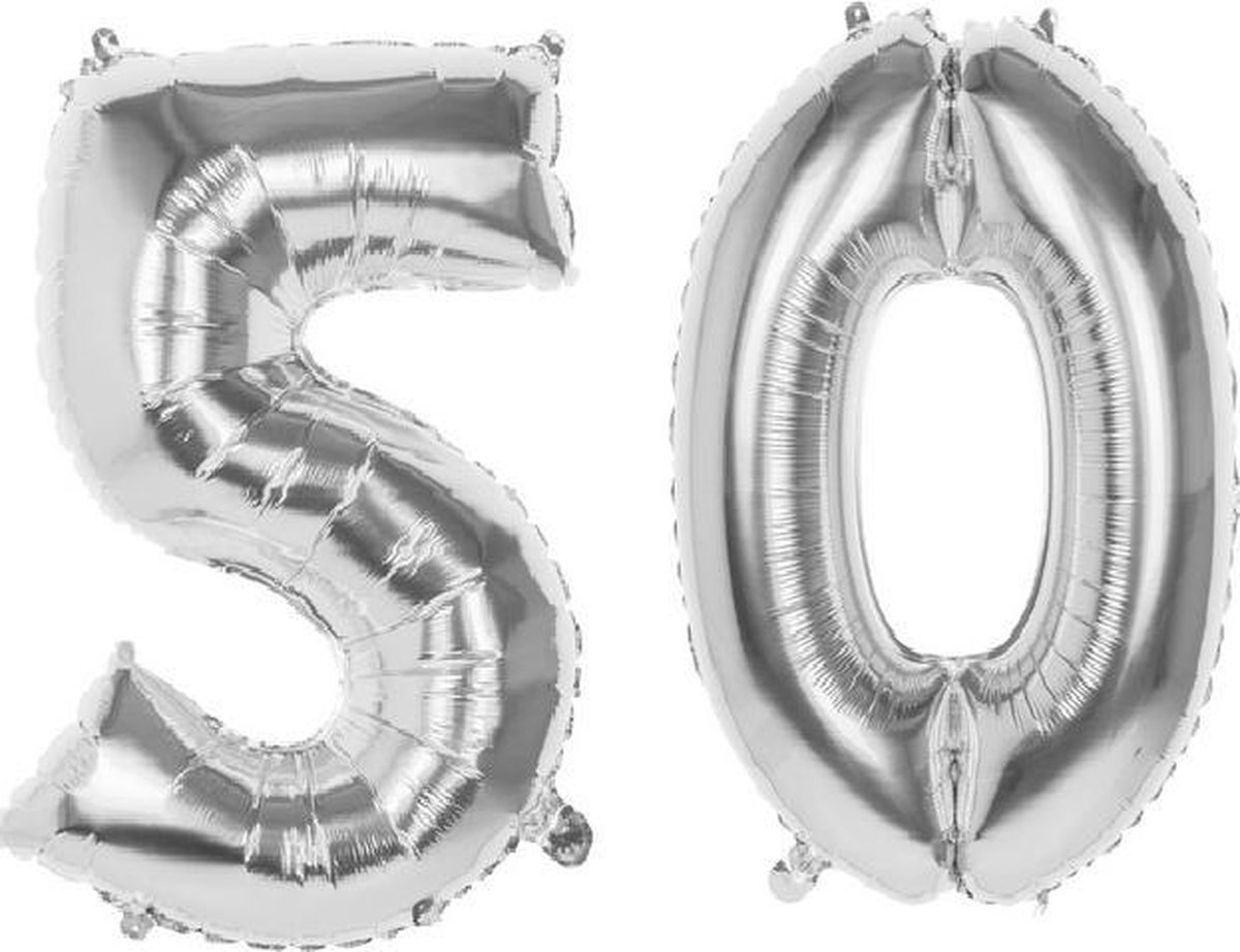 50 Jaar Folie Ballonnen Zilver - Happy Birthday - Foil Balloon - Versiering - Verjaardag - Mannen - Vrouwen - Feest - Inclusief Opblaas Stokje & Clip - XL - 82 cm