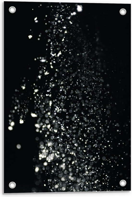 Tuinposter – Zilveren Glitters op Zwarte Achtergrond - 40x60cm Foto op Tuinposter  (wanddecoratie voor buiten en binnen)