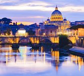 Avondgloed bij de Engelenbrug over de Tiber in Rome - Fotobehang (in banen) - 250 x 260 cm