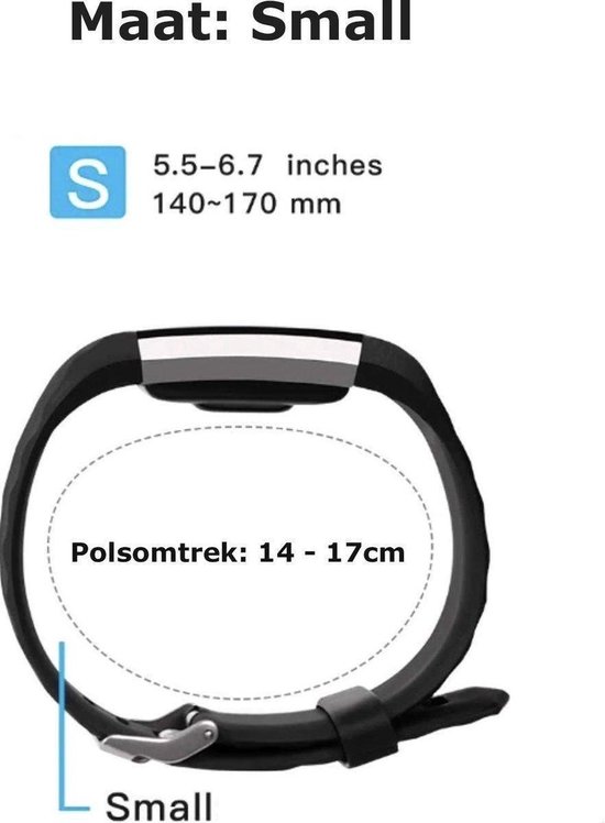 Tableau des tailles pour un bracelet de montre connectée. Taille S : tour de poignet 14-17 cm.