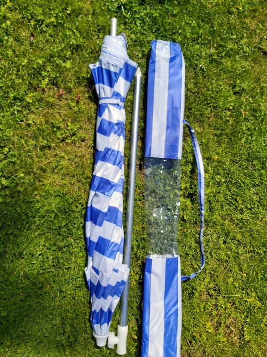 Pincho Grote strandparasol 200 cm, winddicht tot 35 km/u, uv-bescherming 50, hoogwaardige materialen, aluminium buis, 8 glasvezelribben, kantelbare stok, draagtas inbegrepen, Blauw, Maximale breedte