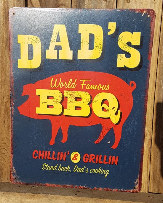 Metalen Wandbord - Dad's World Famous BBQ - Metal Sign - 25 x 33 cm