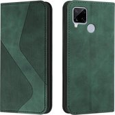 Voor OPPO Realme C15 Skin Feel Magnetisch S-type Effen Kleur Horizontale Flip Lederen Case met Houder & Kaartsleuf & Portemonnee (Groen)