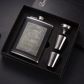 Jack Daniels Whiskey Argent en acier inoxydable Flasque Gift Set - Finch Flat - Pocket Flask - Bouteille de poche - boisson bouteille - bouteille de boissons Flasque - Incl. Entonnoir et tasses