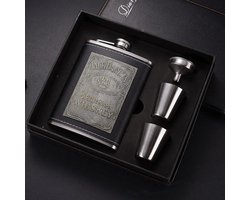 Whiskey Zilver RVS Heupfles Gift Set - Platvink - Zakflacon - Zakfles - Drankfles - Drankflacon Heupflesje - Incl. Trechter en Bekertjes
