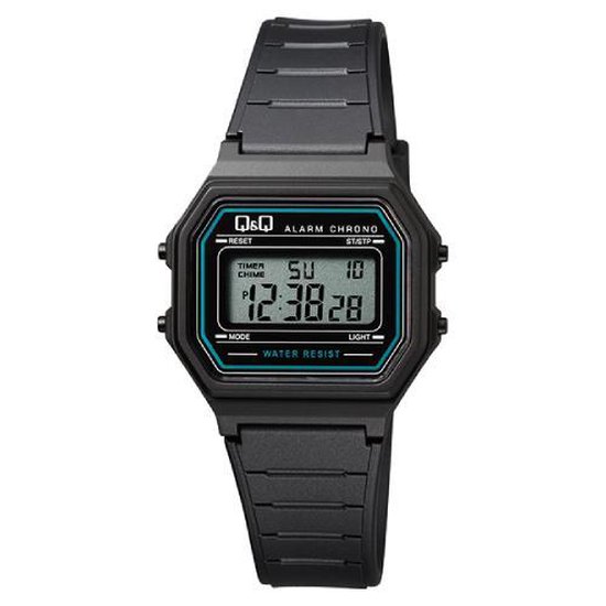 Digitaal horloge van Q Q model m173j011y water resist stopwatch calender alarm bol