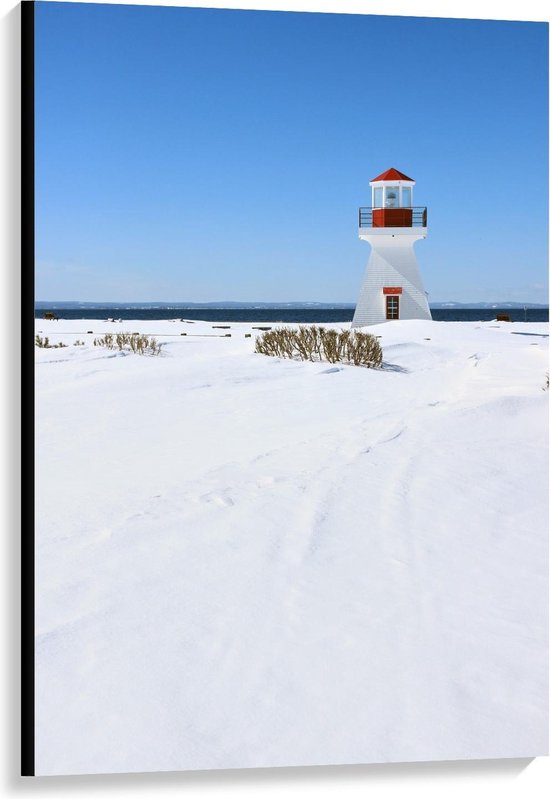 Canvas - Vuurtoren op Wit Strand - Foto op Canvas Schilderij (Wanddecoratie op Canvas)