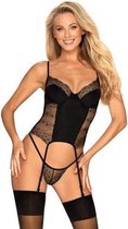 Obsessive Sharlotte Jarretel Korset Met String - Zwart L/XL