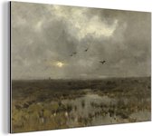 Wanddecoratie Metaal - Aluminium Schilderij Industrieel - Het moeras - Schilderij van Anton Mauve - 90x60 cm - Dibond - Foto op aluminium - Industriële muurdecoratie - Voor de woonkamer/slaapkamer