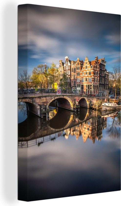 Canvas schilderij 90x140 cm - Wanddecoratie Typische herfstimpressie van de Prinsengracht in Amsterdam - Muurdecoratie woonkamer - Slaapkamer decoratie - Kamer accessoires - Schilderijen