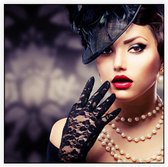 Glamour dame met parel ketting - Foto op Akoestisch paneel - 150 x 150 cm