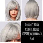 Pruik verstelbaar Monofibrehair net echt haar Wig Haarstuk BOB 180%Dichtheid PLATINA