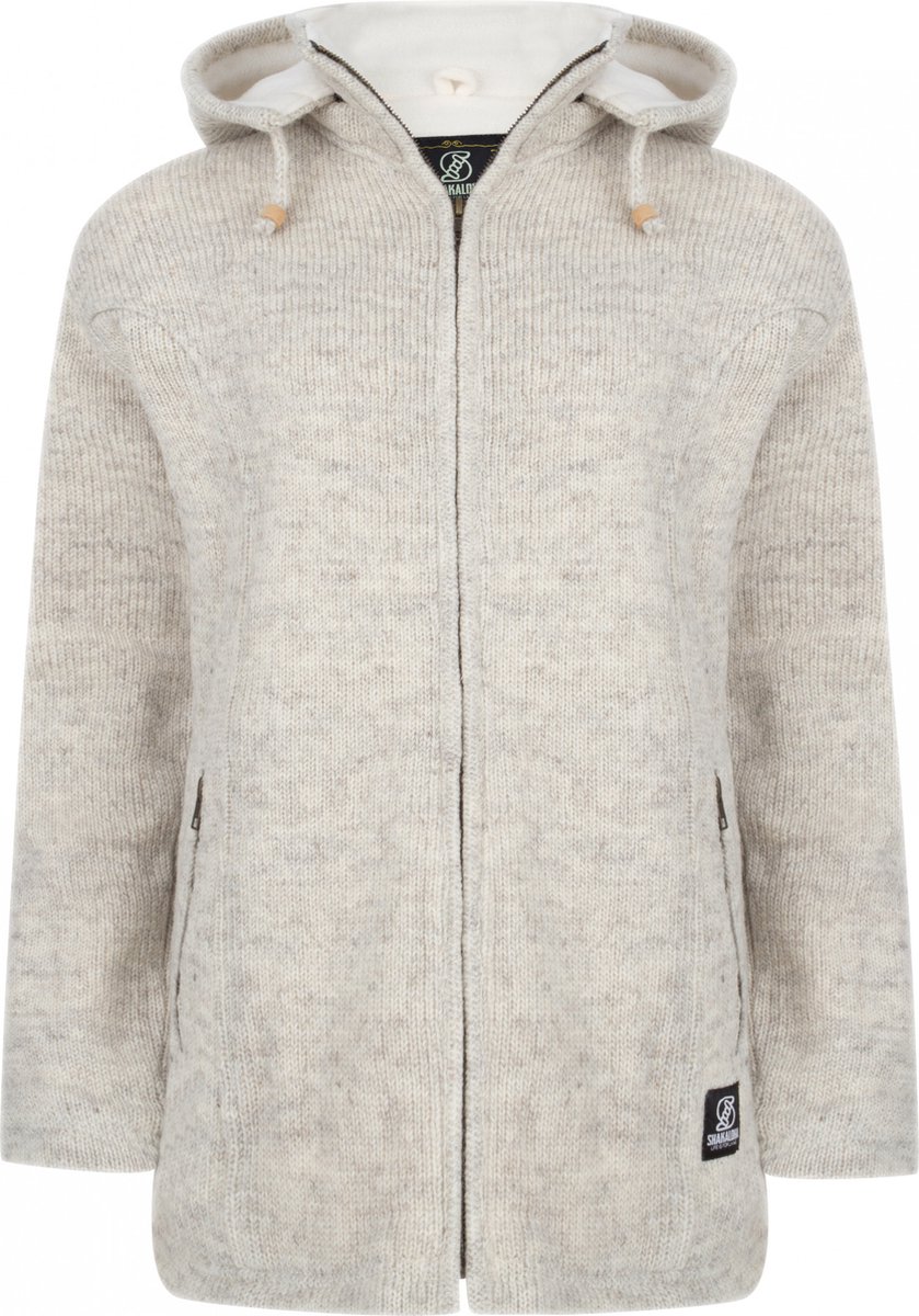 Gebreid Wollen Dames Vest van Schapenwol met Polyester Fleece voering en afneembare capuchon SHAKALOHA W Baltonic Beige