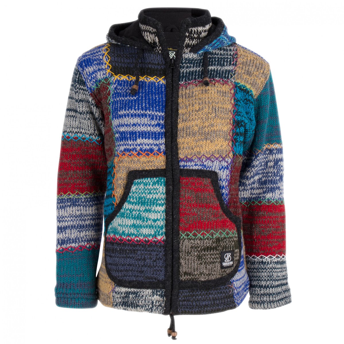 Gebreid Wollen Dames Vest van Schapenwol met Polyester Fleece voering en afneembare capuchon SHAKALOHA W Patch ZH Fademulti