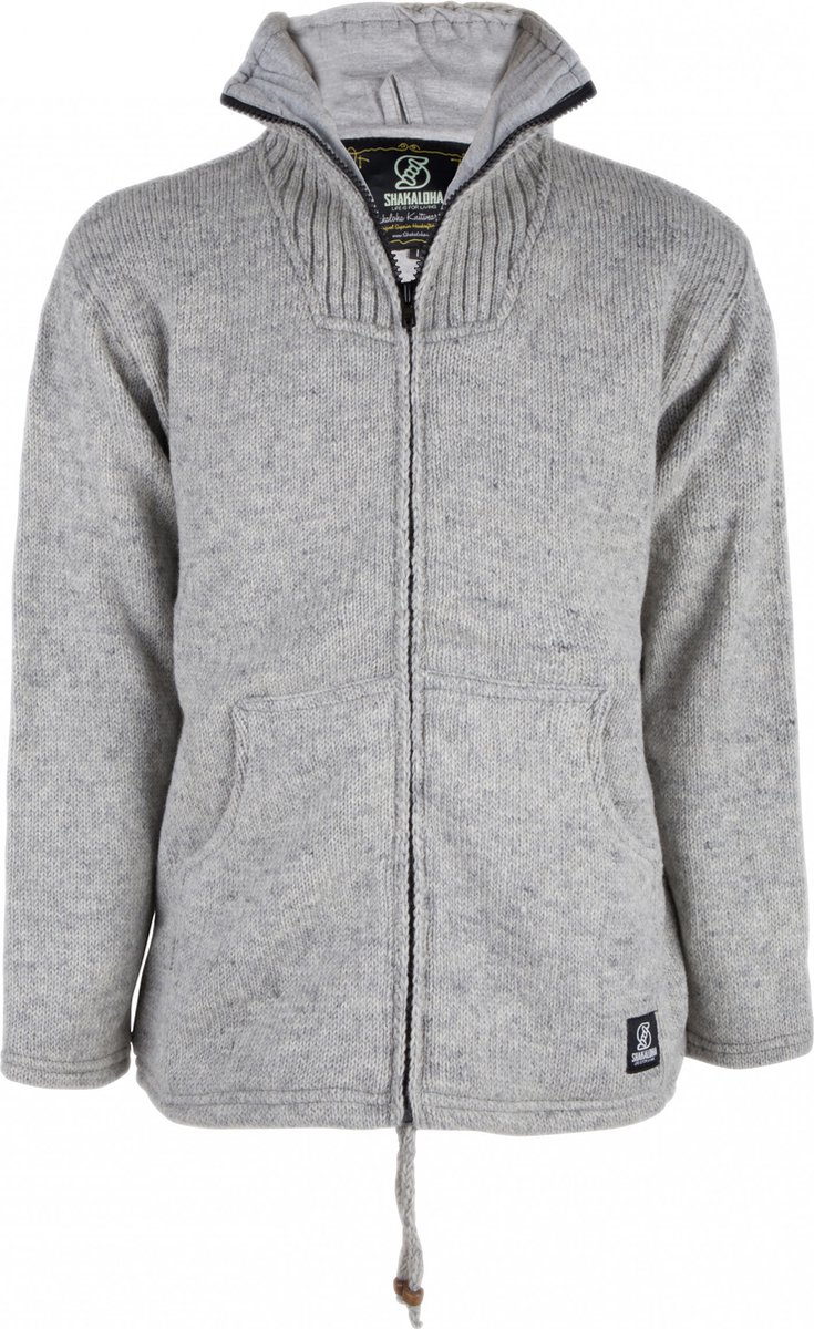 Gebreid Wollen Heren/Uni Vest van Schapenwol met Katoenen Voering en hoge kraag SHAKALOHA Flyer Collar Grijs