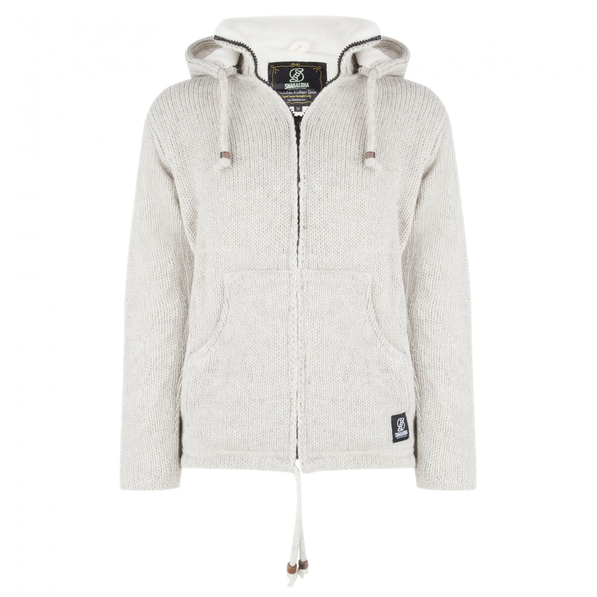 Gebreid Wollen Heren/Uni Vest van Schapenwol met Polyester Fleece voering en afneembare capuchon SHAKALOHA M Flash Ziphood Beige