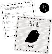 8x Uitnodiging Kinderfeestje / Uitnodigingen Verjaardag | VOGELTJE | jongen / meisje | incl. enveloppen