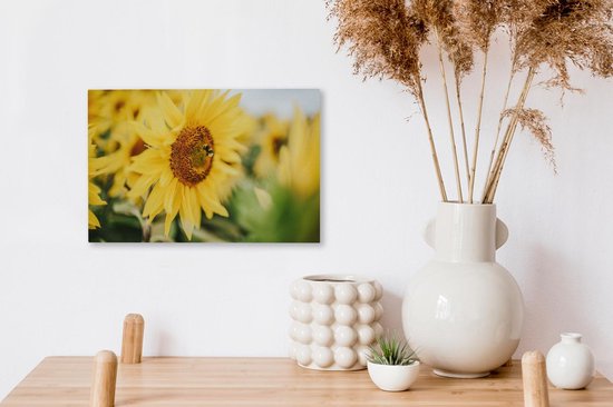Gros plan d'une abeille sur un tournesol 30x20 cm - petit - Tirage photo sur toile (Décoration murale salon / chambre) / Peintures Fleurs sur toile