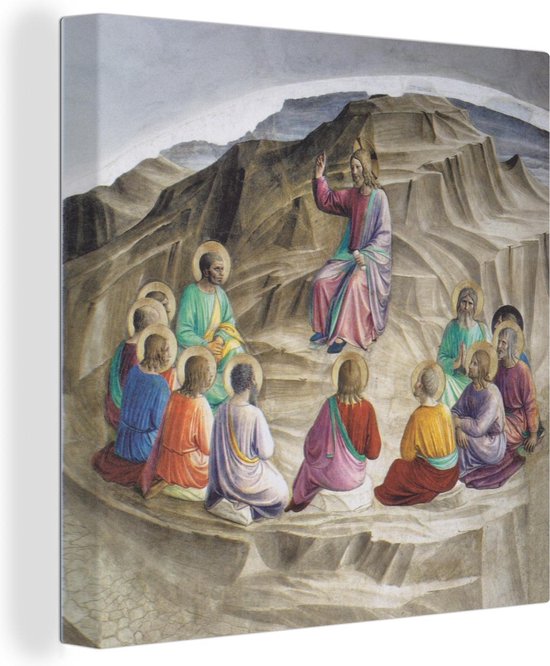 Canvas Schilderij De Bergrede - schilderij van Fra Angelico - 20x20 cm - Wanddecoratie
