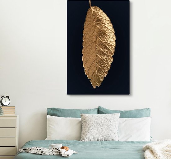 Suspension feuille d'or sur fond noir toile 2cm 120x180 cm - Tirage photo sur toile (Décoration murale salon / chambre) XXL / Groot format!