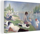 Canvas schilderij 150x100 cm - Wanddecoratie Baders bij Asnières - Schilderij van Georges Seurat - Muurdecoratie woonkamer - Slaapkamer decoratie - Kamer accessoires - Schilderijen