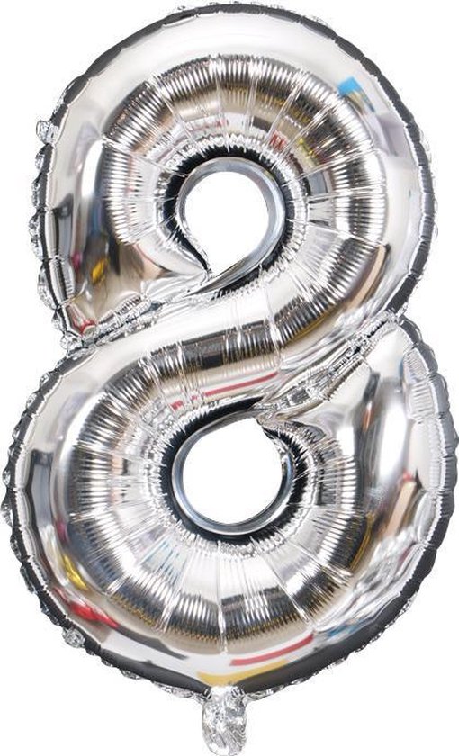 8 jaar ballon cijfer Babydouche - zilver folie helium ballonnen - 100 cm - zilveren acht verjaardag versiering