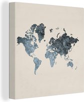 Canvas Wereldkaart - 90x90 - Wanddecoratie Wereldkaart - Grijs - Zilver