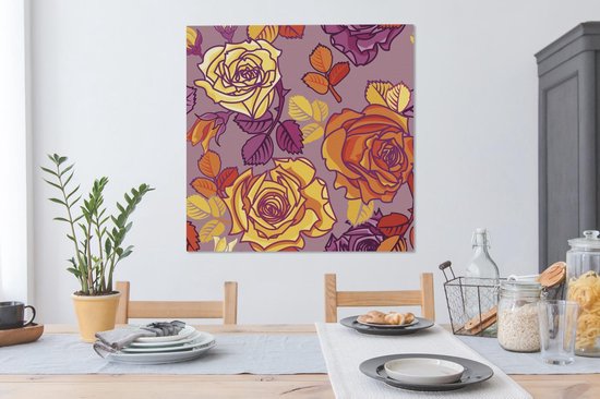 Toile Peinture Roses - Jaune - Motifs - 90x90 cm - Décoration murale