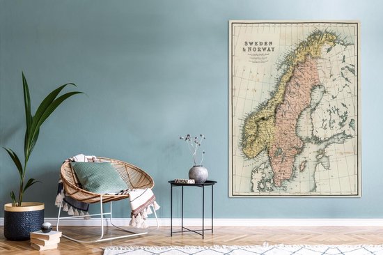 Carte ancienne de la Suède et de la Norvège 120x160 cm - Tirage photo sur toile (Décoration murale salon / chambre) XXL / Groot format!