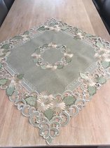 Tafelkleed - Linnenlook Groen met bloemen - Vierkant 110 x 110 cm