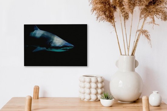 Canvas schilderij 30x20 cm - Wanddecoratie Haai - Macro - Water - Muurdecoratie woonkamer - Slaapkamer decoratie - Kamer accessoires - Schilderijen op canvas