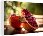 Canvas Schilderij Granaatappel - Picknicktafel - Lente - 90x60 cm - Wanddecoratie