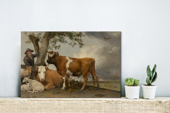 Canvas Schilderij De stier - Schilderij van Paulus Potter - 40x30 cm - Wanddecoratie