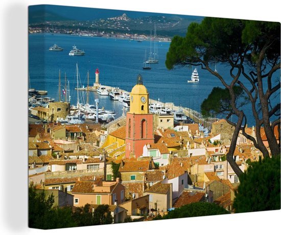 Vue sur la ville portuaire française de Saint-Tropez Toile 60x40 cm - Tirage photo sur toile (Décoration murale salon / chambre) / Villes européennes Peintures sur toile
