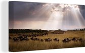 Rayons de soleil avec nuages d'orage au parc national du Masai Mara au Kenya Toile 40x20 cm - Tirage photo sur toile (Décoration murale salon / chambre)